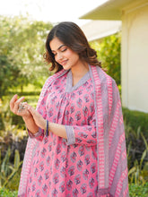 Women Pink Rayon Blend Ethnic Motifs Printed Straight Kurta Trouser With Dupatta-VKSKD2336